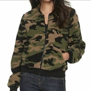 Rock & Republic Camo Zip Up Sherpa Fleece Jacket Size Women's Small